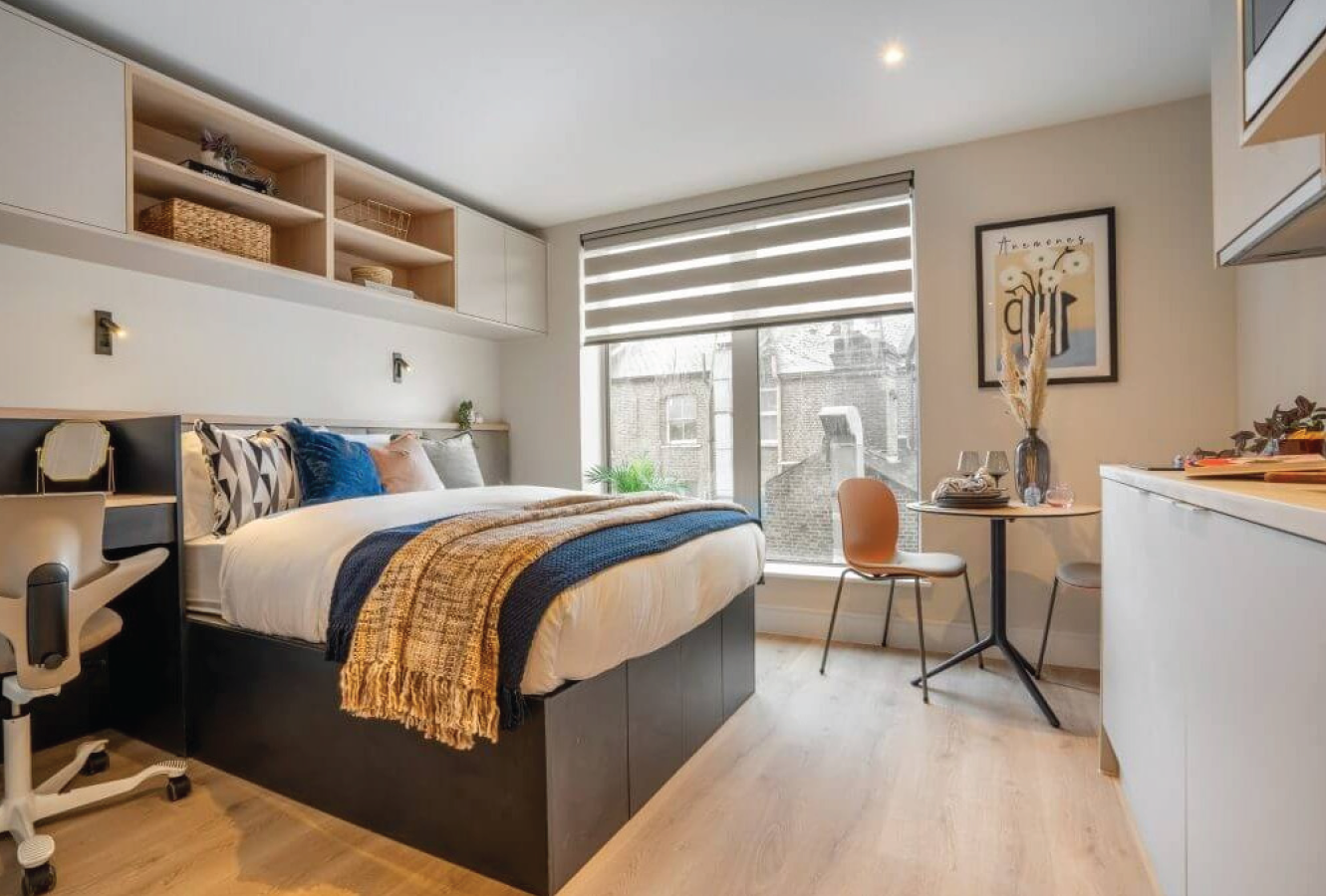 Example private co-living studio bedroom