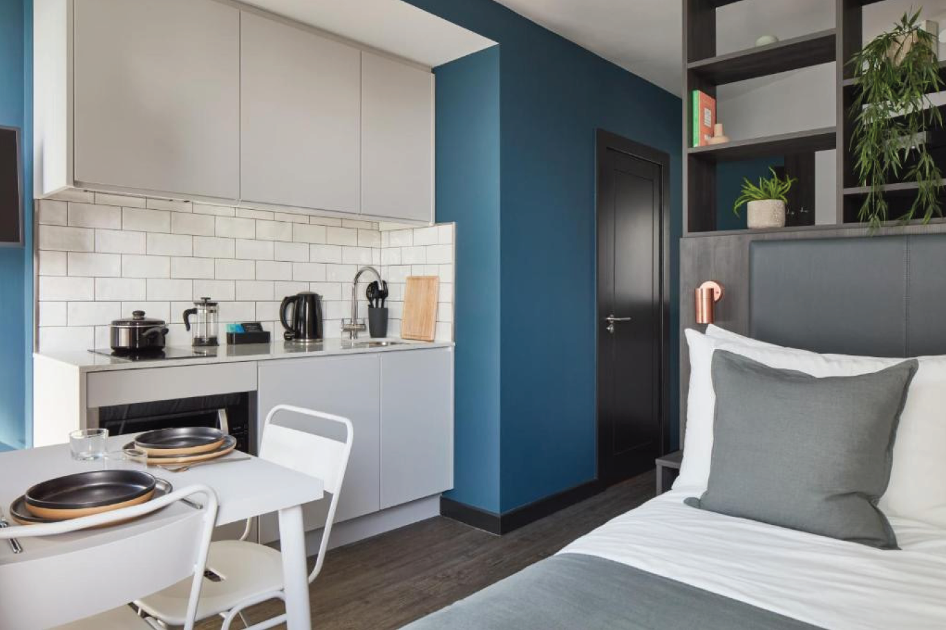 Example private co-living studio with kitchenette